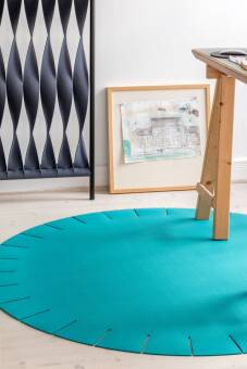 handmade, Hey Sign, Teppich Franse Rund 150 cm Aqua 50